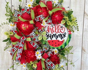 Watermelon Welcome everyday all season spring summer wreath for front door porch entrance wall hanging farmhouse decor with sign bows