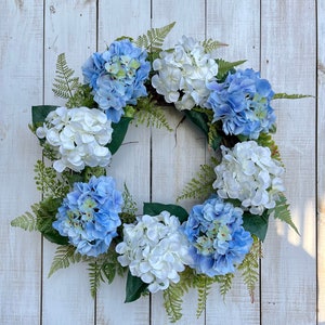 Blue Hydrangea all season everyday spring summer farmhouse wreath for front door porch entrance wall Hanging home decor or gift wedding idea