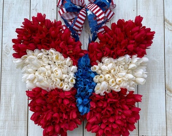 Patriotic Tulip Butterfly Wreath: 4th of July Stars & Stripes Bow