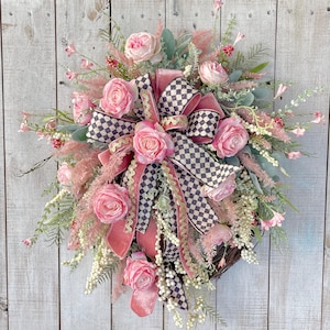 Everyday all season spring summer blush pink peony wreath with Bow for front door porch entrance wall hanging decor housewarming gift idea