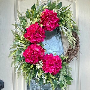 Spring Pink Hydrangea wreath, all season grapevine wreath, spring or summer wreath, everyday wreath,  Farmhouse wreath
