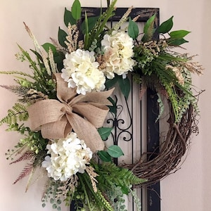 Everyday wreath, farmhouse wreath, Hydrangea wreath, all season wreath, everyday wreath for front door, farmhouse decor, Christmas gift idea