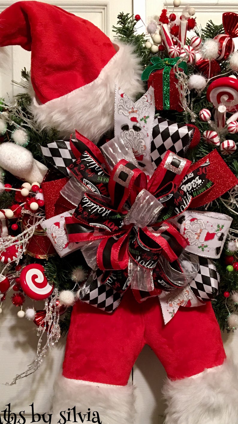 Christmas Santa wreath, christmas pine wreath, santa wreath, christmas wreath, christmas door hanger, christmas wreath front door, wreath image 3