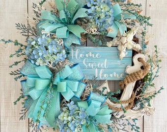 Nautical Coastal Beach Summer Anchor wreath for front door porch entrance wall hanging Beach house or home decor gift for any occasion