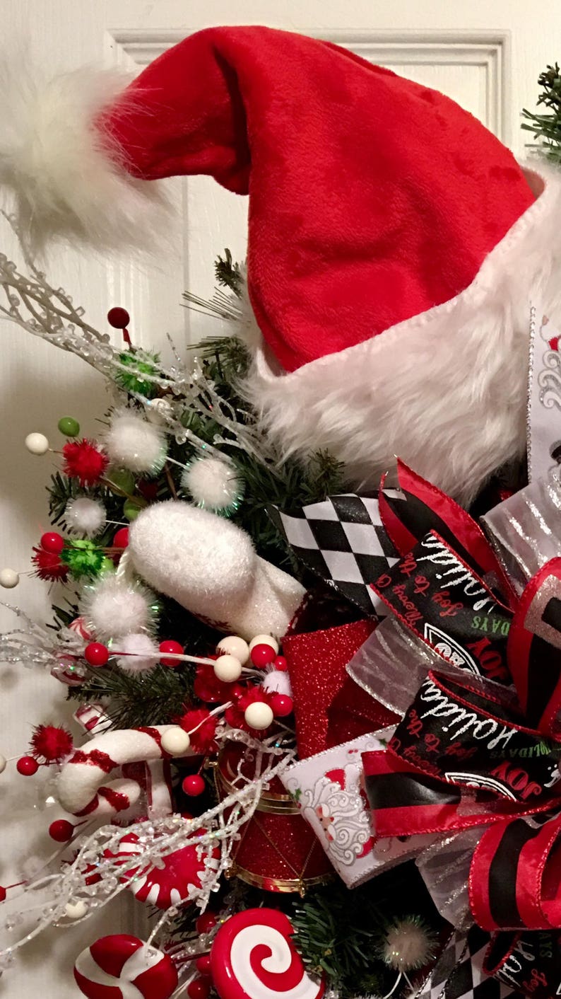Christmas Santa wreath, christmas pine wreath, santa wreath, christmas wreath, christmas door hanger, christmas wreath front door, wreath image 4