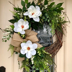White Magnolia Wreath, All Seaon Grapevine Wreath, Summer Wreath ...