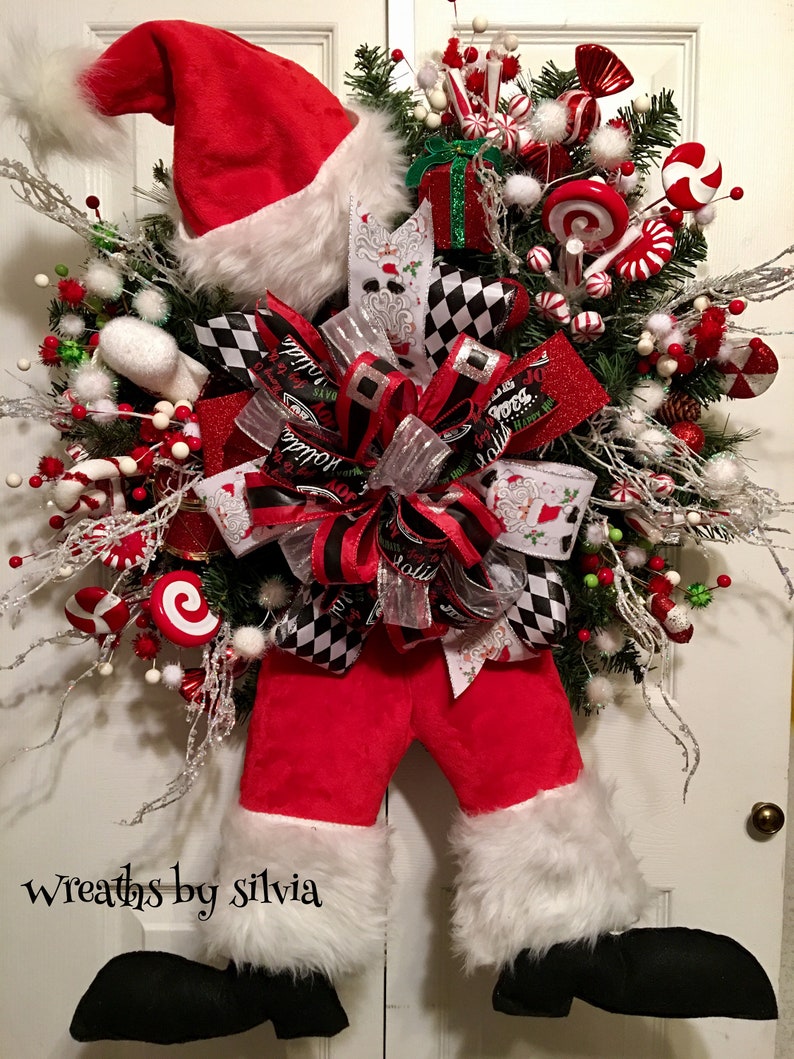 Christmas Santa wreath, christmas pine wreath, santa wreath, christmas wreath, christmas door hanger, christmas wreath front door, wreath image 2