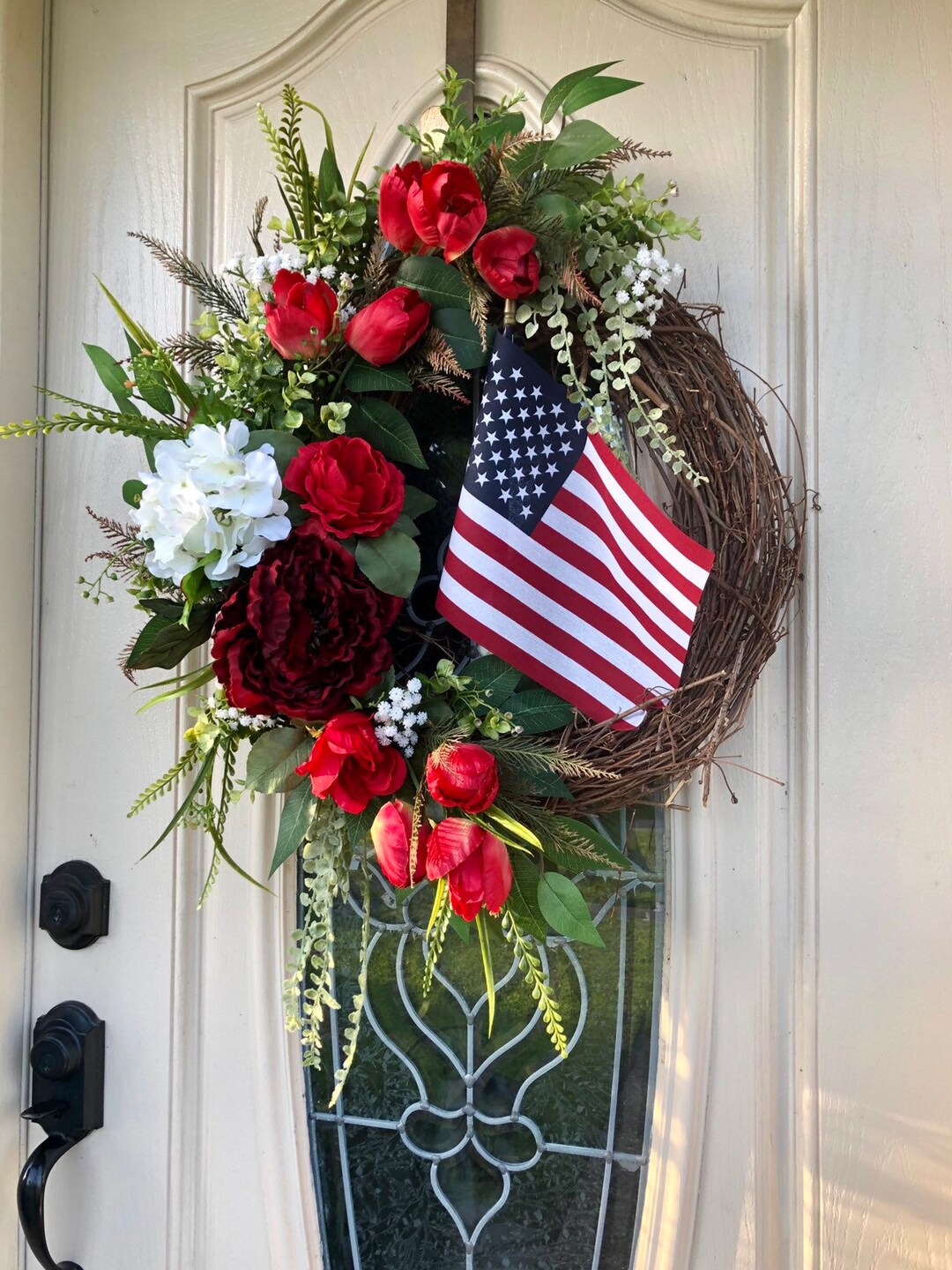 Patriotic Tulip Wreath: American Flag, 4th of July Decor - Etsy