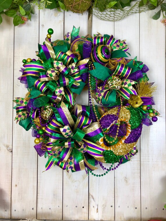 Mardi Gras King Cake Wreath Mardi Gras Door Hanger Mardi Etsy