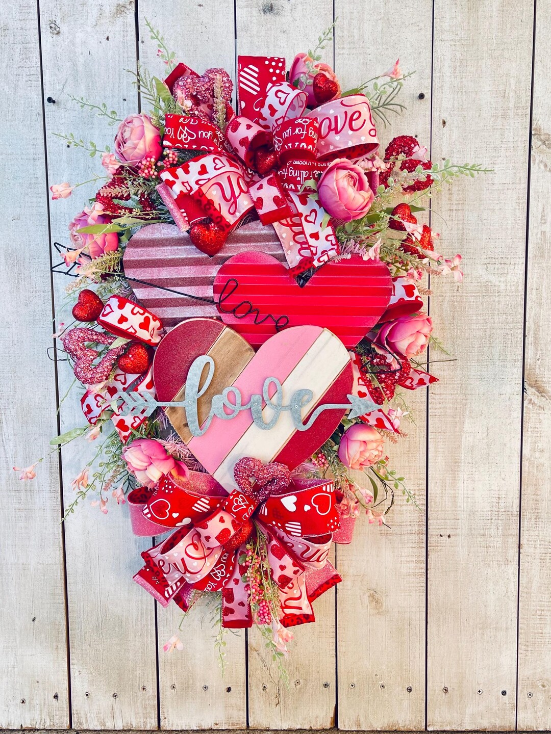 Valentine's Day Heart Swag: Red Pink Roses, Love Sign Door Decor - Etsy