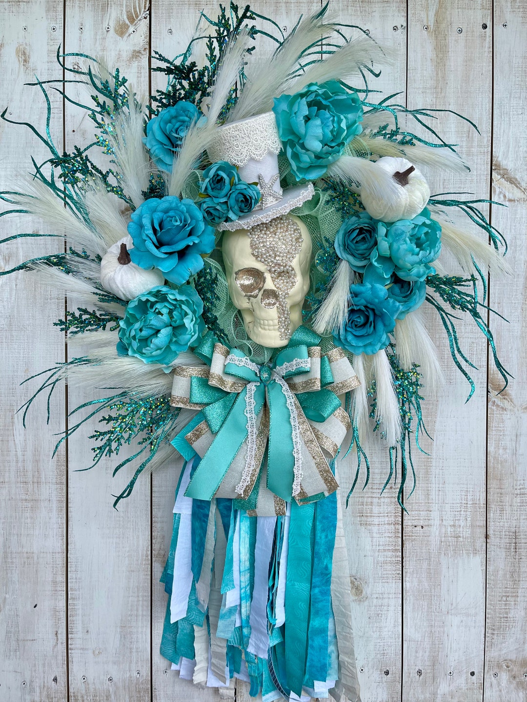 Skeleton Turqoise Turquoise Halloween Skeleton Wreath: Coastal Beach Decor - Etsy