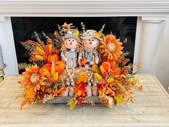Sunflower Pumpkin Scarecrow Centerpiece: Fall Harvest Decor
