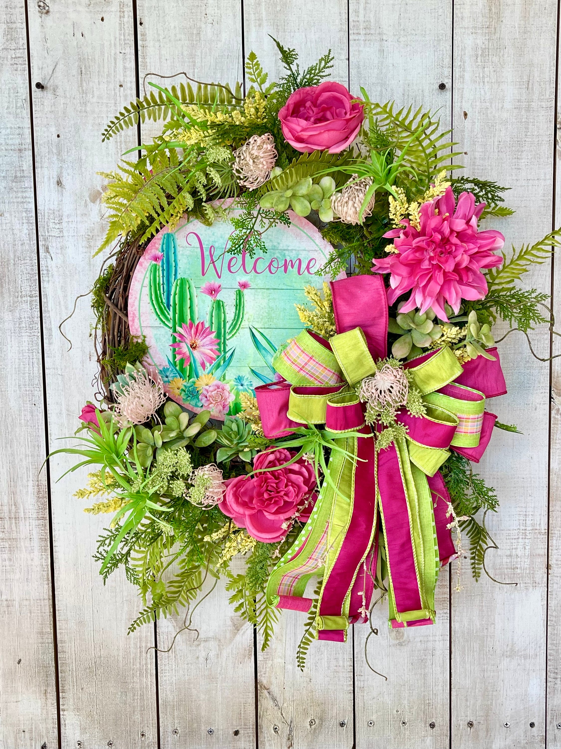 J'FLORU 22 Inch Artificial Spring Wreath – Daisy & Lavender, Grapevine Base, For Front Door Decor