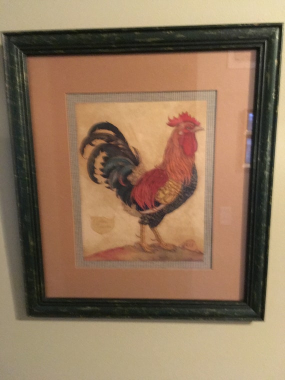 Vintage Home Interiors Framed Rooster Picture