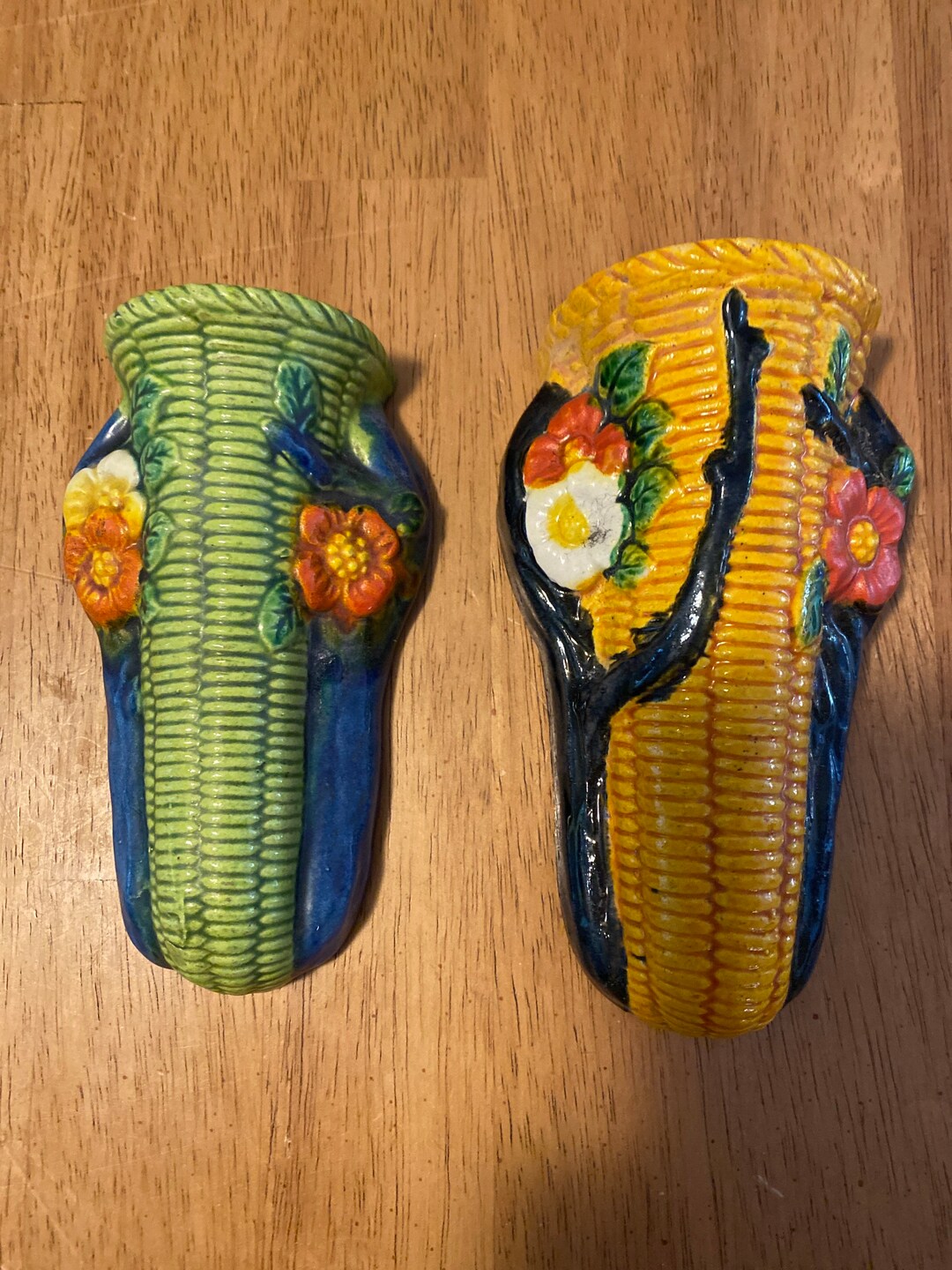 2 Vintage Ceramic Wall Pockets/pocket Hangers/ Wall Vases Etsy