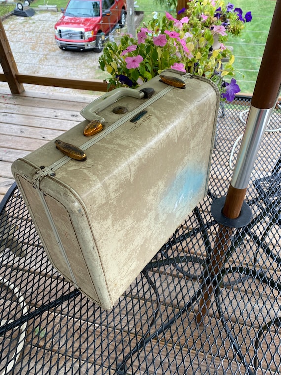 Vintage beige marble samsonite small suitcase