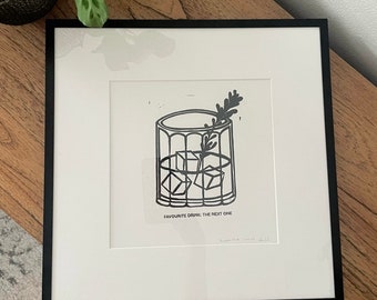 Linodruk cocktailkunst: handgeperste barwagendecor