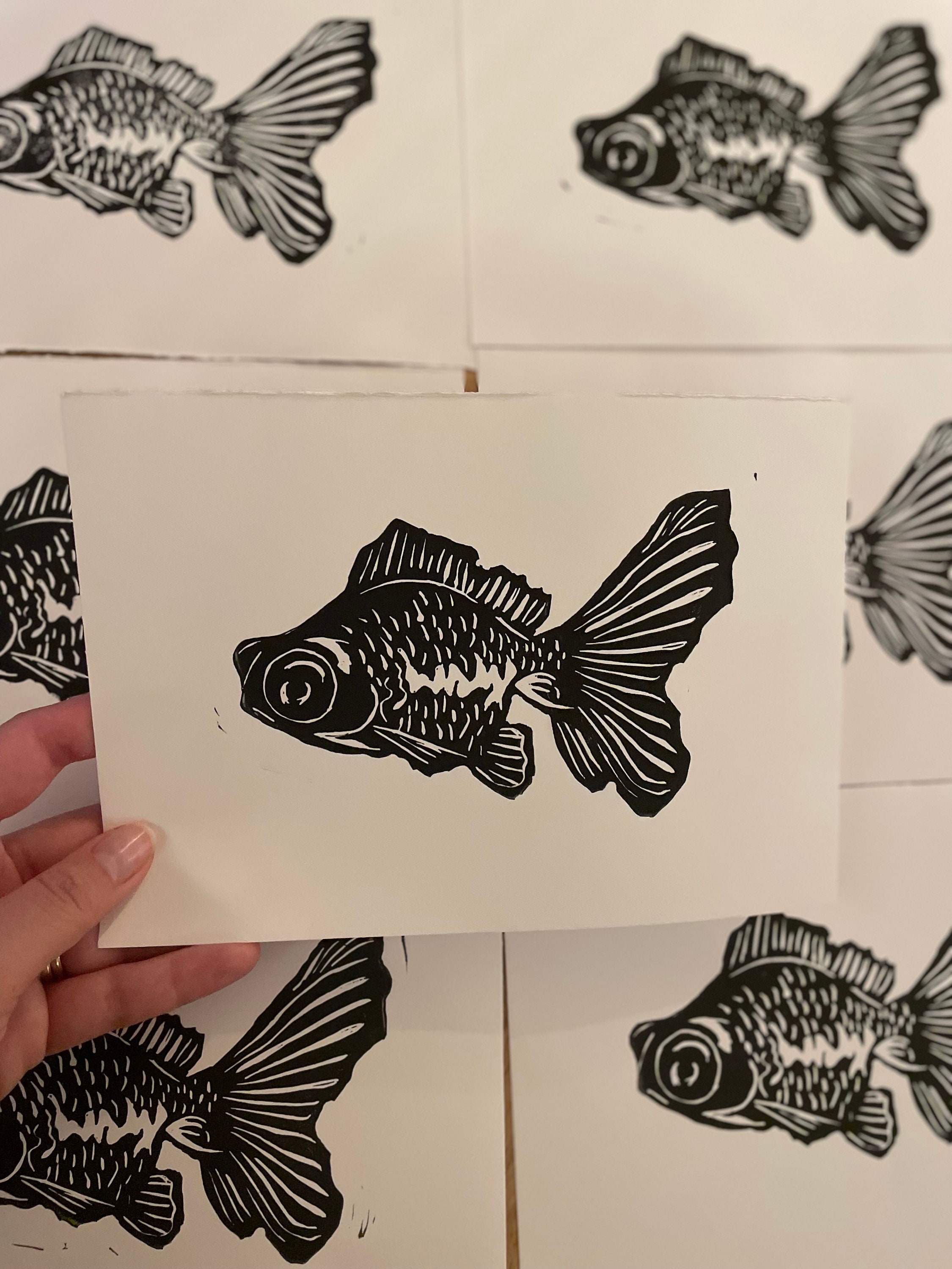 Handmade Fish Linocut Print: A5 Art Poster - Etsy