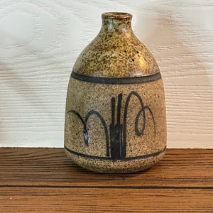 Pike Pottery Canada Stoneware Vase with Black Swirl Design Stoneware Bud Vase