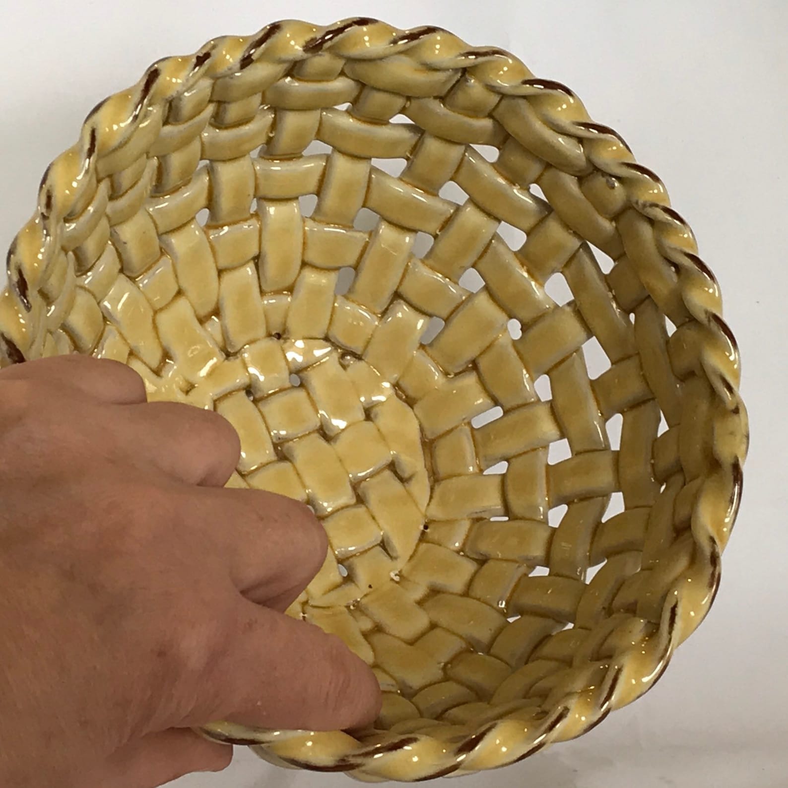 Vintage Ceramic Basket Weave Bowl Yellow Ceramic Bowl in Basketweave