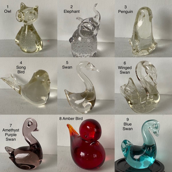 Vintage Glass Paperweights Controlled Bubble Glass Paperweight Bird Elephant Owl Penguin Swan | Swedish Glass Paperweight