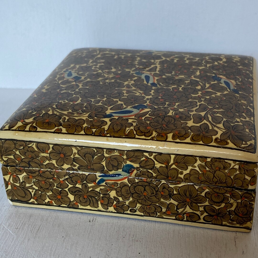 Vintage Paper Mache Kashmir Box Kashmir Trinket Box Paper Etsy