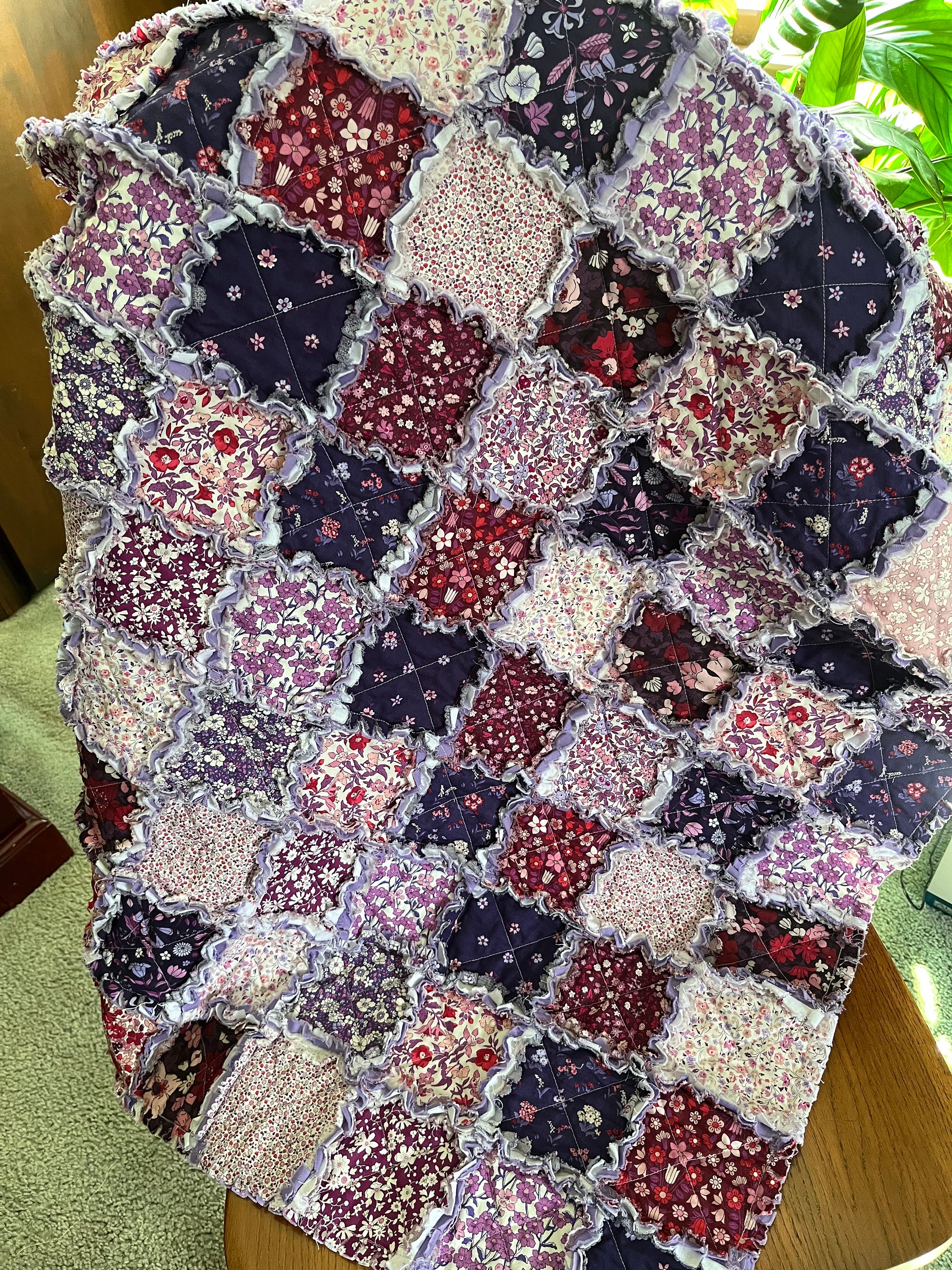 ✝️SCRAPQUILT RAG ✝️ Rag Quilt Completion with Blues and Greens Cotton and Minky Back