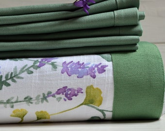 Nappe violette et ginko biloba en pur coton, nappe ronde, fabriquée en Italie, printemps, nappe en coton, différentes tailles