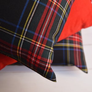 Black, red, green, yellow tartan print cushion, decorative cushions, matching cushions, blankets, pillows, pillows