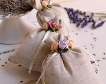 Perfume drawer bags, candy, mixed bag flax, with dried lavender flowers, mixed floral colors, linen