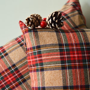 Beige and red tartan print pillow, decorative cushions, matching cushions, blankets, pillows, throw pillow, Christmas pillow tartan