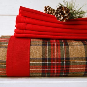 BEIGE TARTAN  Christmas table rug, beige Christmas tablecloth, tartan, rectangular, Scottish, Plus size, customizable tartan tablecloth