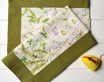 Table runner, flower table runner, four-leaf clover, spring table runner, wildflowers romantic table, table runner, cotton, Italian fabric
