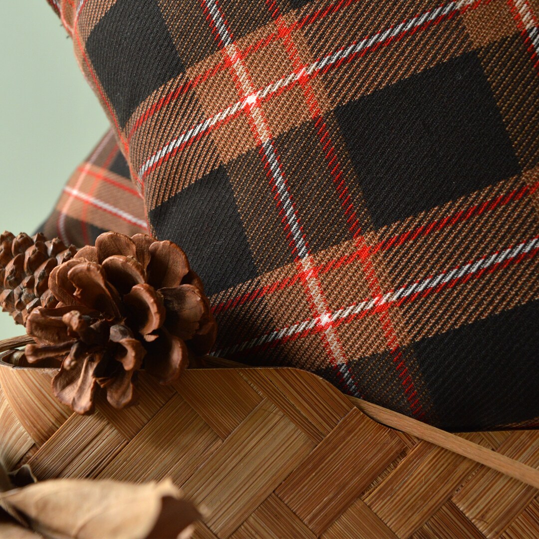 Black Sand Red Tartan Print Cushion. Christmas Decorative Etsy