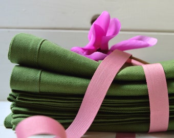 Set 4 OLIVE GREEN cotton napkins, pure cotton, cotton, pure cotton, green napkins, serviette, towels, green towels,