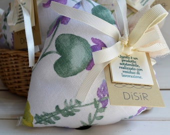 1 scented HEART drawer, wedding favor, cotton, with dried lavender flowers, almond dragees and card