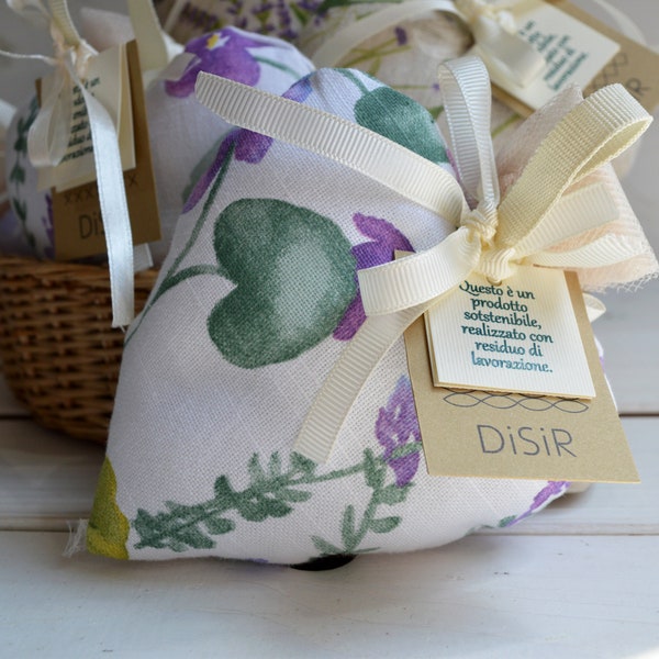 1 HERZ-Parfümschublade, Hochzeitsgeschenk, Baumwolle, mit getrockneten Lavendelblüten, Mandeldragees und Karte