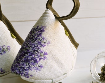 Kitchen set 1 linen cloth and 2 pot holders - lavender print, dishcloth, tea towels and kitchen accessories, kitchen set, lilac lavender