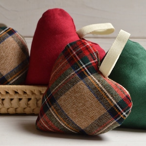 Set of 3 BEIGE red  tartan hearts Christmas decorations, Christmas accessories, tree decoration