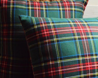 English green tartan print pillow, decorative cushions, matching cushions, blankets, pillows, throw pillow, Christmas pillow tartan
