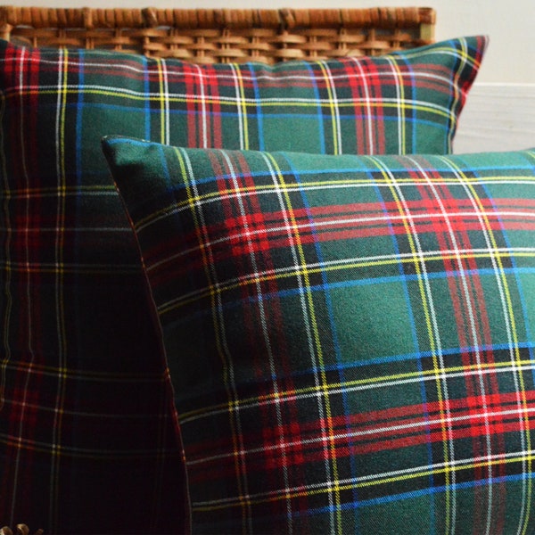 Coussin imprimé tartan vert anglais, coussins décoratifs de Noël, coussins coordonnés, couvertures, oreillers, housse de coussin tartan de Noël