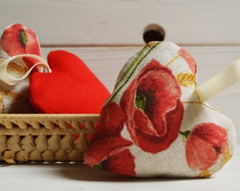Set 3 hearts fabric, decoration, scent lingerie, pincushion, hearts, pincushion, pin pillow, decoration, gift for sewing