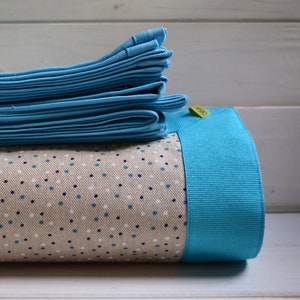 Blue polka dot tablecloth in pure cotton, cotton, Italian fabric, summer tablecloth, summer tablecloth, rectangular, oval, round tablecloth
