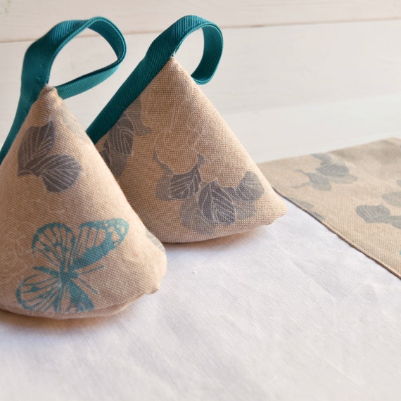 Kitchen Set 1 Linen Cloth and 2 Pot Holders Butterflies Print, Dishcloth,  Tea Towels and Kitchen Accessories, Kitchen Set, Blue Butterfly 