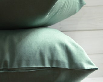 Cotton dark green cushion. Handmade, coordinated with runner flowers, flower pillows or lavender, tablecloth flowers. Green pillow