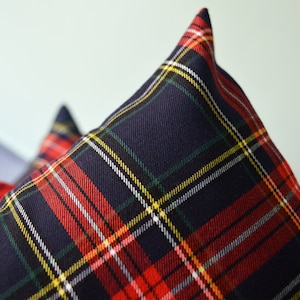 BLUE red, green, yellow tartan print cushion, decorative cushions, matching cushions, blankets, pillows, pillows