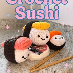 Crochet Sushi Plushie – Amigurumi Nigiri Toy | Kawaii Handmade Gift | Tuna, Salmon, Tamago Yarn Sushi Decor