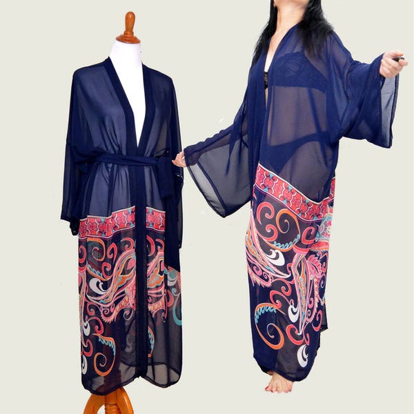 Floral chiffon robes, retrograde robe, Sweetheart cardigan, long cardigan, maxi kimono robe, bridal robes, maxi kimono, kimono cardigan