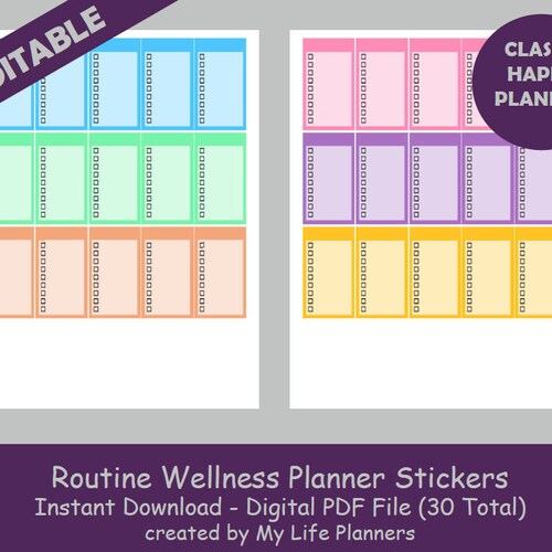 Routine Wellness Planner Stickers Full Box Blank Editable - Etsy