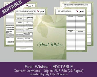 final wishes planner funeral planner burial arrangements etsy